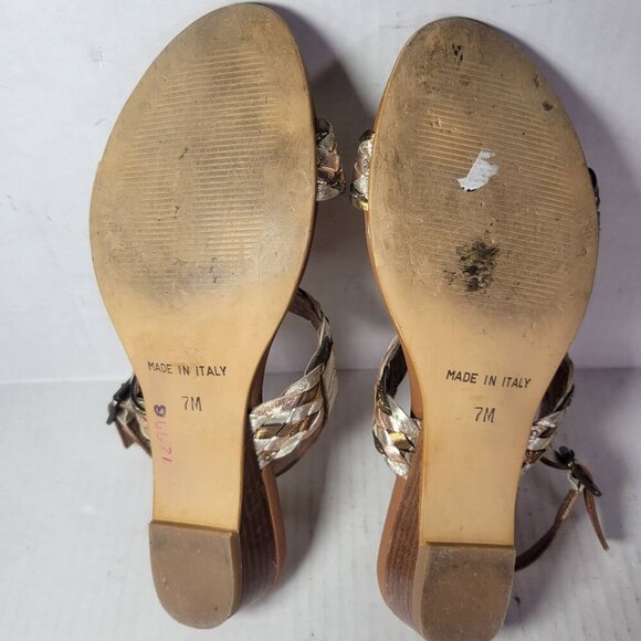 Sesto Meucci Women Metallic Leather Braided Buckle Sandals Size 7M - Picture 5 of 7